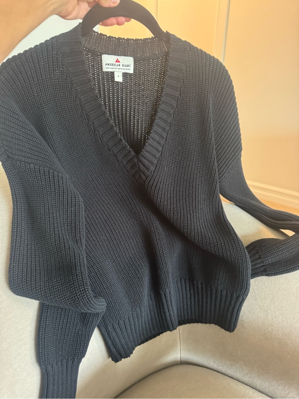 American Giant Women's Deep V-Neck Knit Sweater in Black